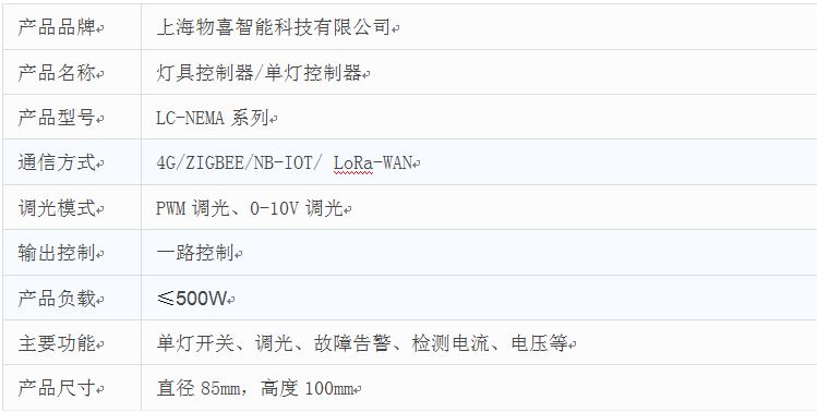 物喜智能LC-NEMA单灯控制器产品说明