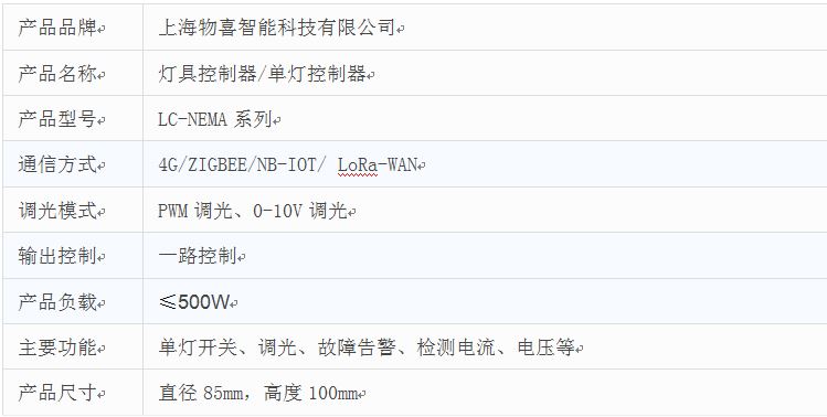 物喜智能LC-NEMA单灯控制器产品说明